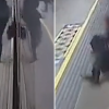 Terrifying moment man is nearly dragged to his death by train pulling into railway station